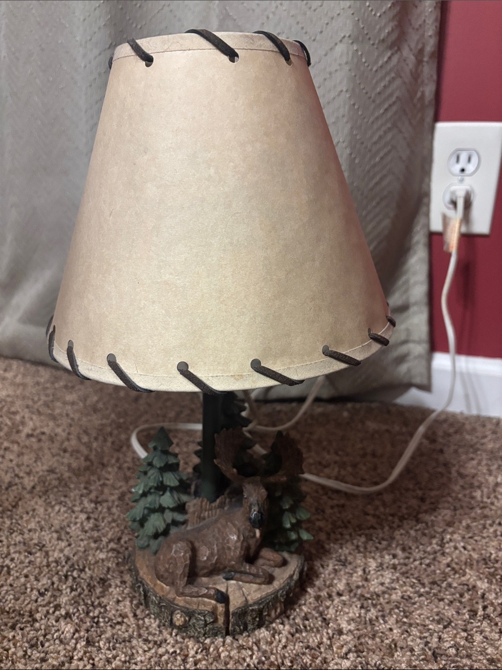 Rustic Moose Table Lamp - Brown and Green Accent - Picture 2 of 10
